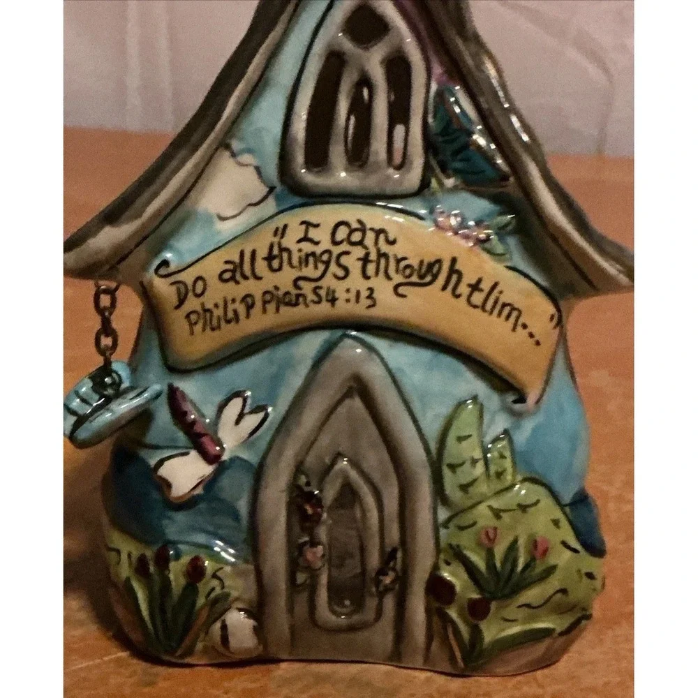 Blue Sky Heather Goldmine  Philippians 4:13 Tea Light Holder